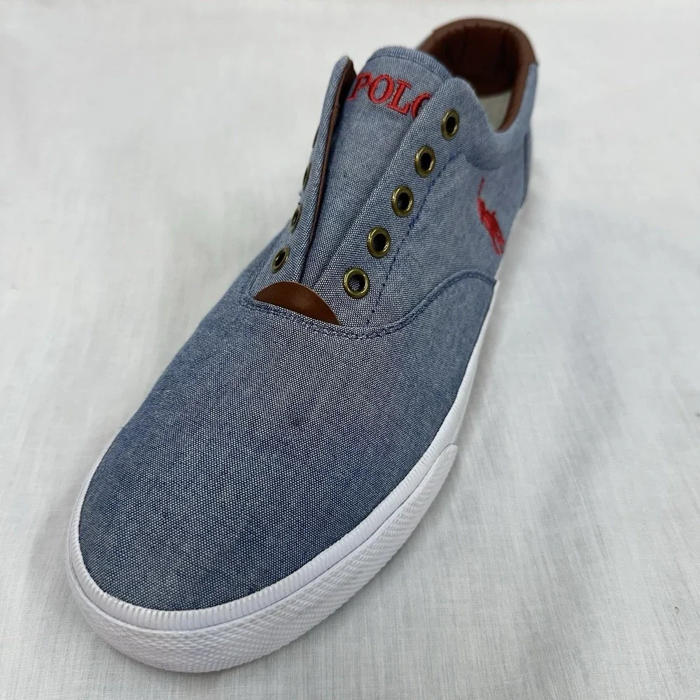 Polo Ralph Lauren Sz 12D Vito Sneakers Blue Chambray Red Pony Shoes Resort Wear